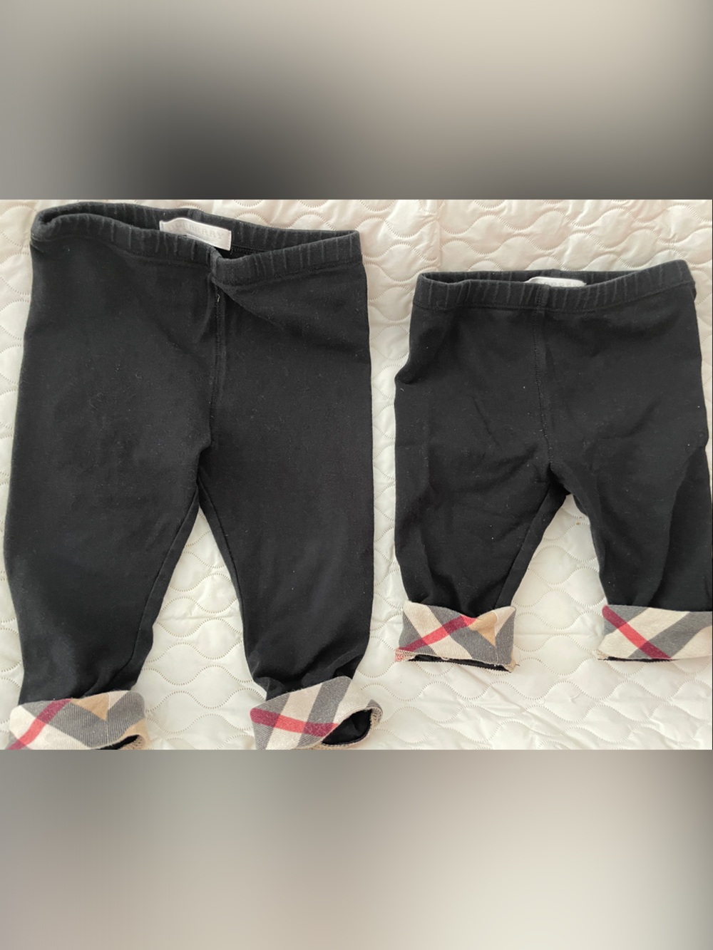 Burberry Kids Black Leggings with Plaid Cuff - Good Condition Size 12mo and 6mo